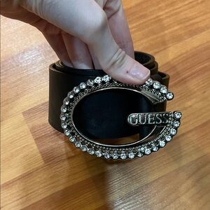 Guess Black Belt with Sparkling Oval Buckle
